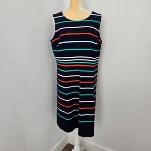 Sandra Darren Women's Navy Sleeveless Midi Dress Multicolor Stripes Size 14W